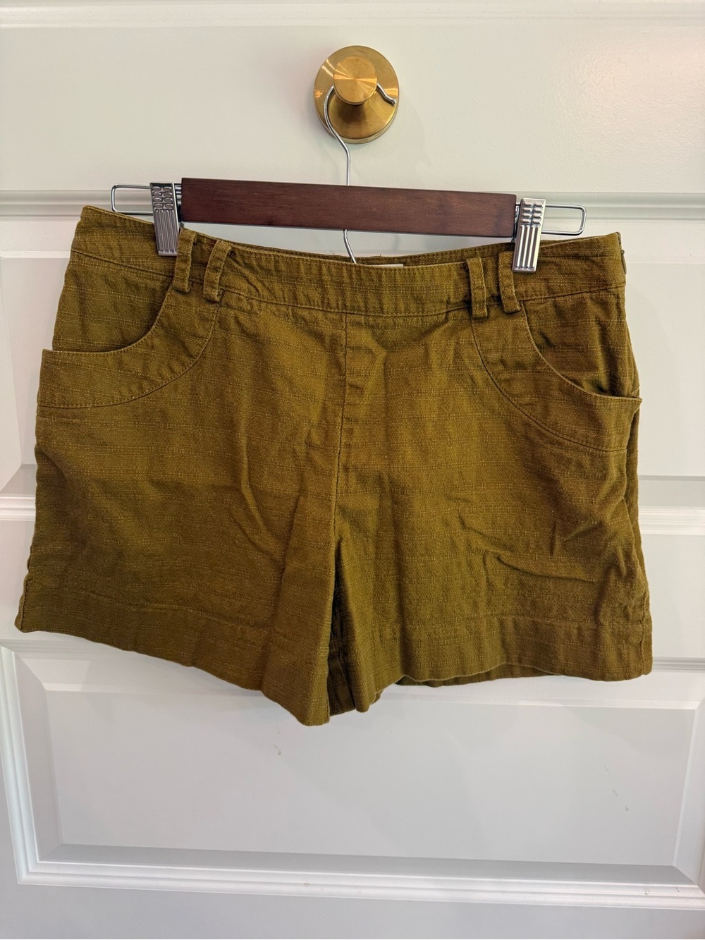 Elevenses Anthropologie Mustard Slub Shorts Cottagecore Earthy Goblincore 4